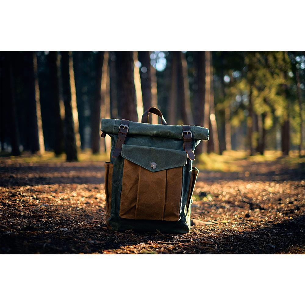 Waxed Canvas Roll Top Backpack - Bison Rover