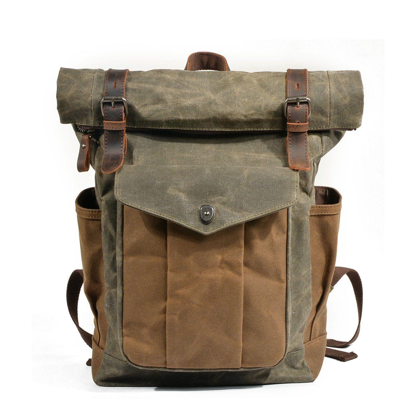 Waxed Canvas Roll Top Backpack - Bison Rover