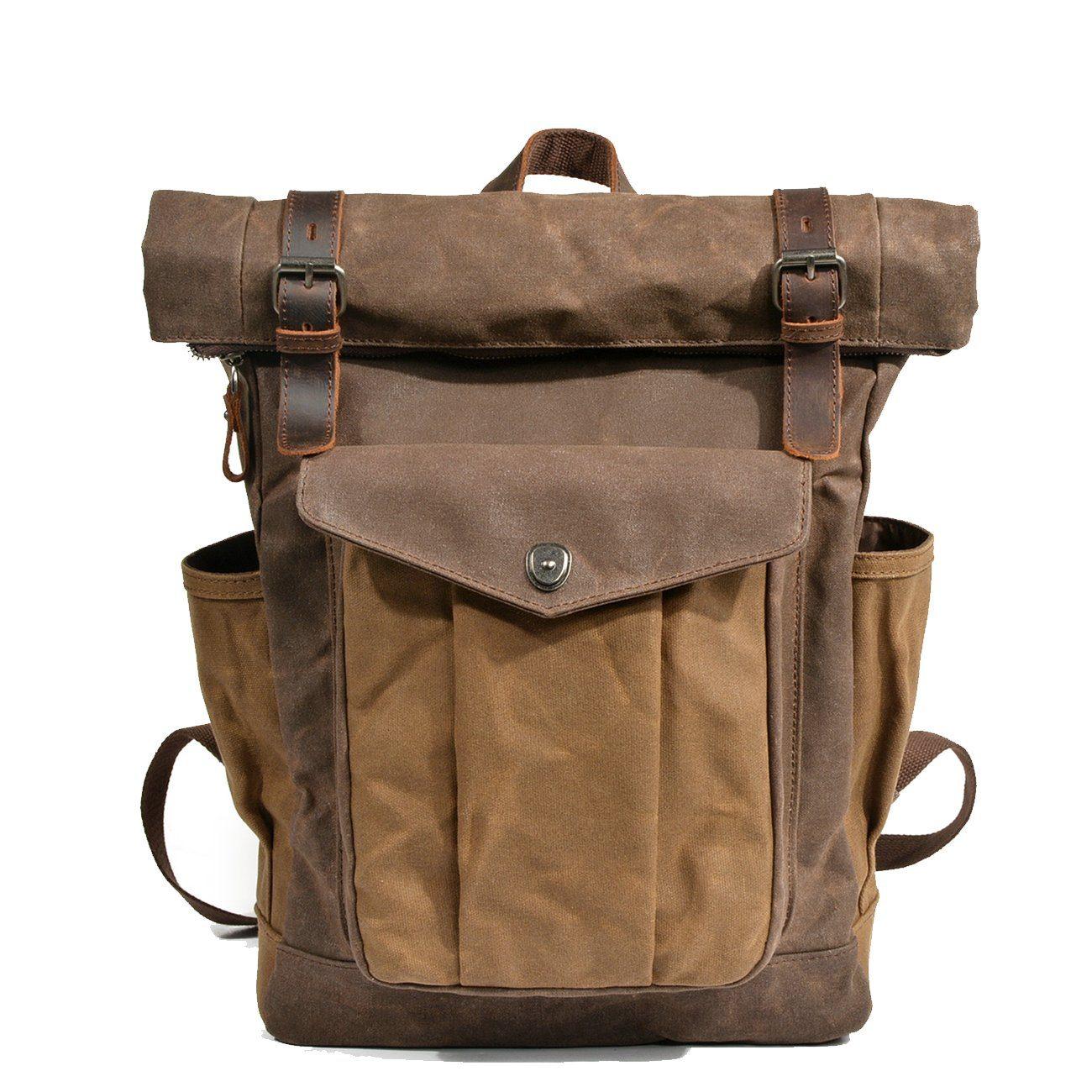 Waxed Canvas Roll Top Backpack - Bison Rover