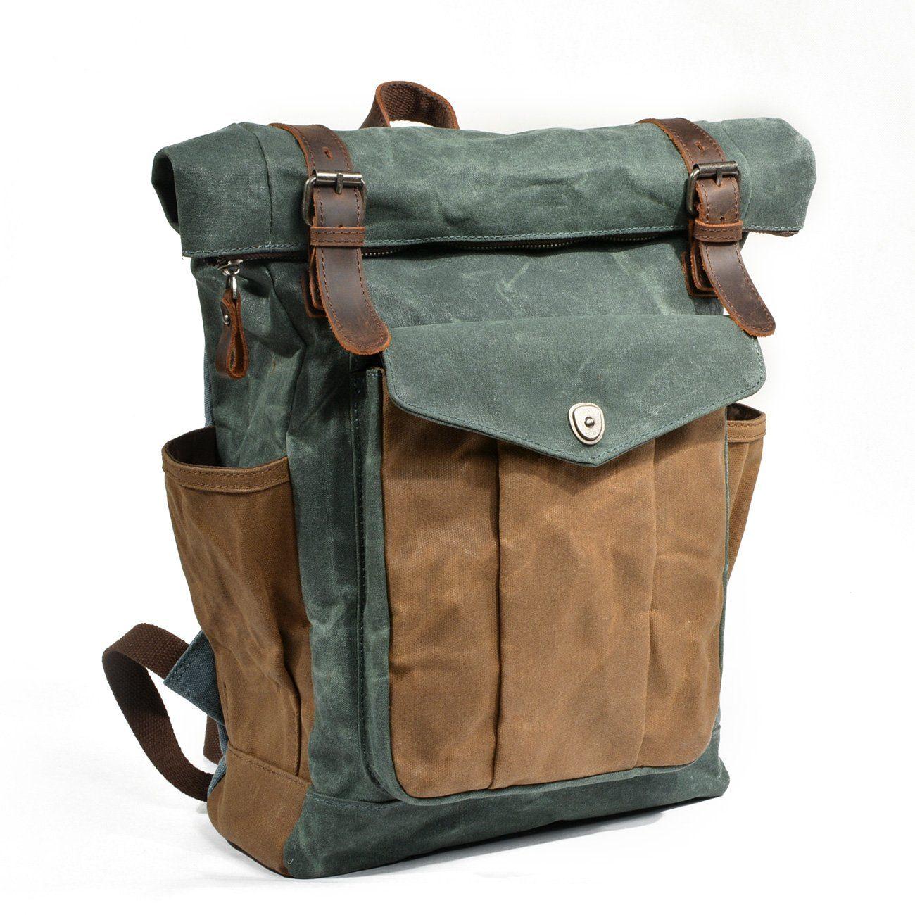 Waxed Canvas Roll Top Backpack - Bison Rover